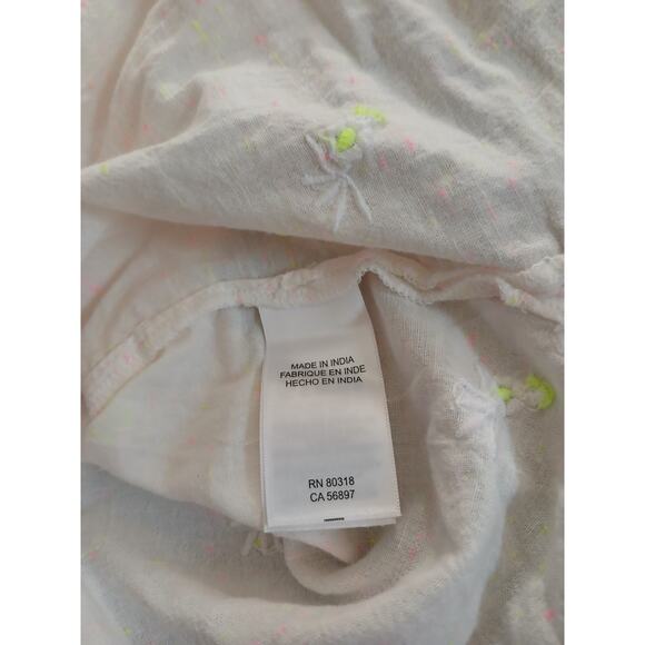 Lucky Brand Neon Splatter Floral Embroidered Button Up Top Shirt White Medium - Picture 8 of 11